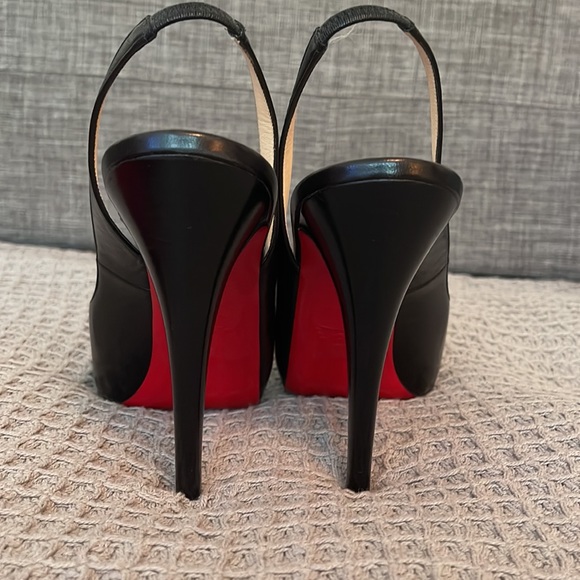 Christian Louboutin Black  Leather  Peep Toe Slingback Sandals 40.5 - Picture 2 of 12